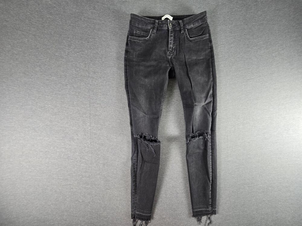 Zara Woman Jeans Womens 2 Gray Distressed Skinny Frayed Hem Denim Pants